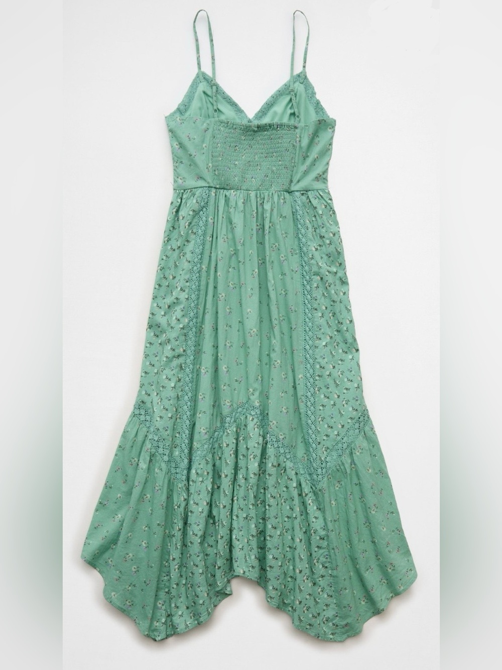AE V-Neck Lace Inset Hanky Hem Midi Dress - Picture 2 of 5